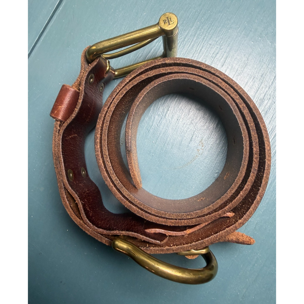Ralph Lauren RLL Brown Leather Belt Brass Roller Buckle D-Ring Womens Size M - Picture 2 of 6